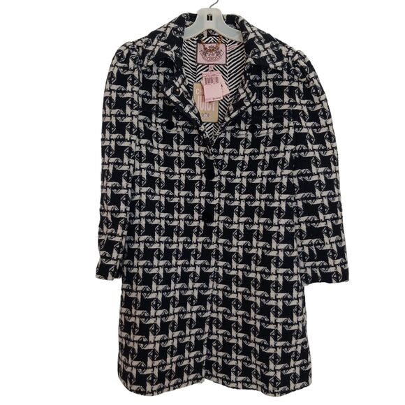 $448 NEW Juicy Couture SWING Coat Sz L Black Angel Twist Black White Houndstooth - Picture 1 of 16
